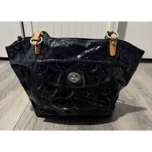 COACH SIGNATURE LEAH EMBOSSED PATENT LEATHER SHOULDER TOTE BAG F14662 SHOPPER L